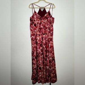 Nicole Miller Abstract Maxi Trapeze Dress Maroon Pink Coral Size Large Event